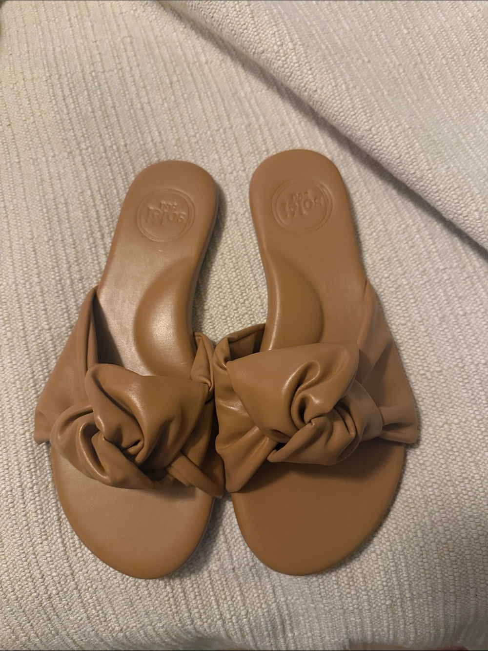 Knot Detail Slide Sandals - Brown